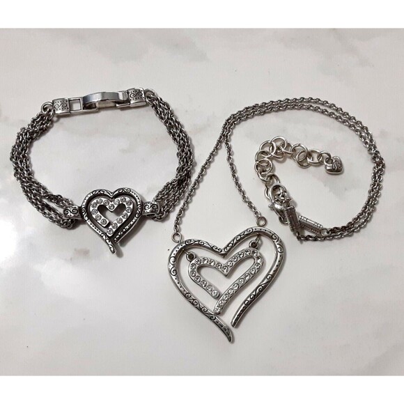 Brighton Love Struck Silver Crystal Bracelet Necklace Set - Picture 1 of 7